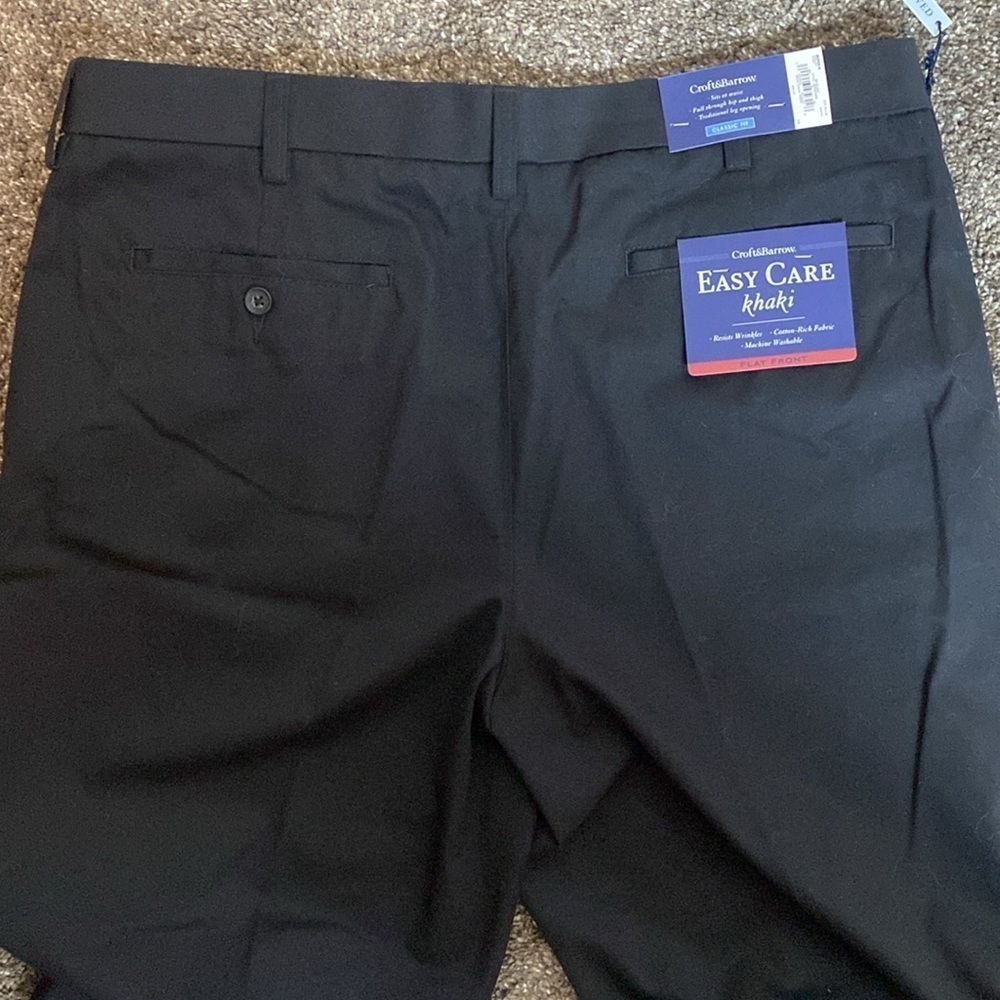 Croft & Barrow Easy Care khaki Classic Fit Flat Front Mens Black Pants 36x32 NWT - Picture 5 of 5